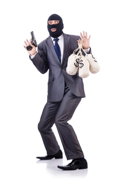 Omul de afaceri criminal cu saci de bani — Fotografie, imagine de stoc