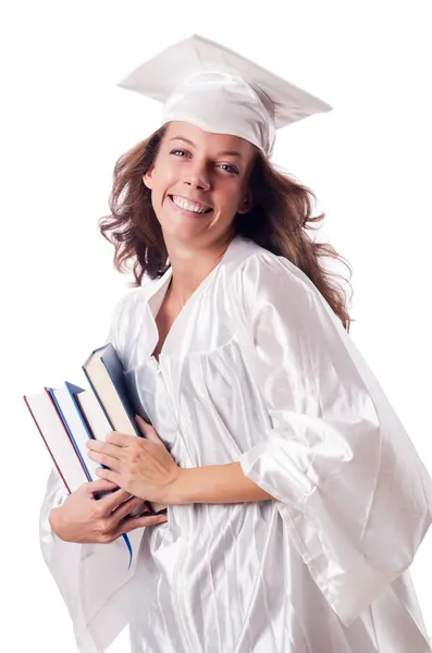 Graduado con libro aislado en blanco — Foto de Stock