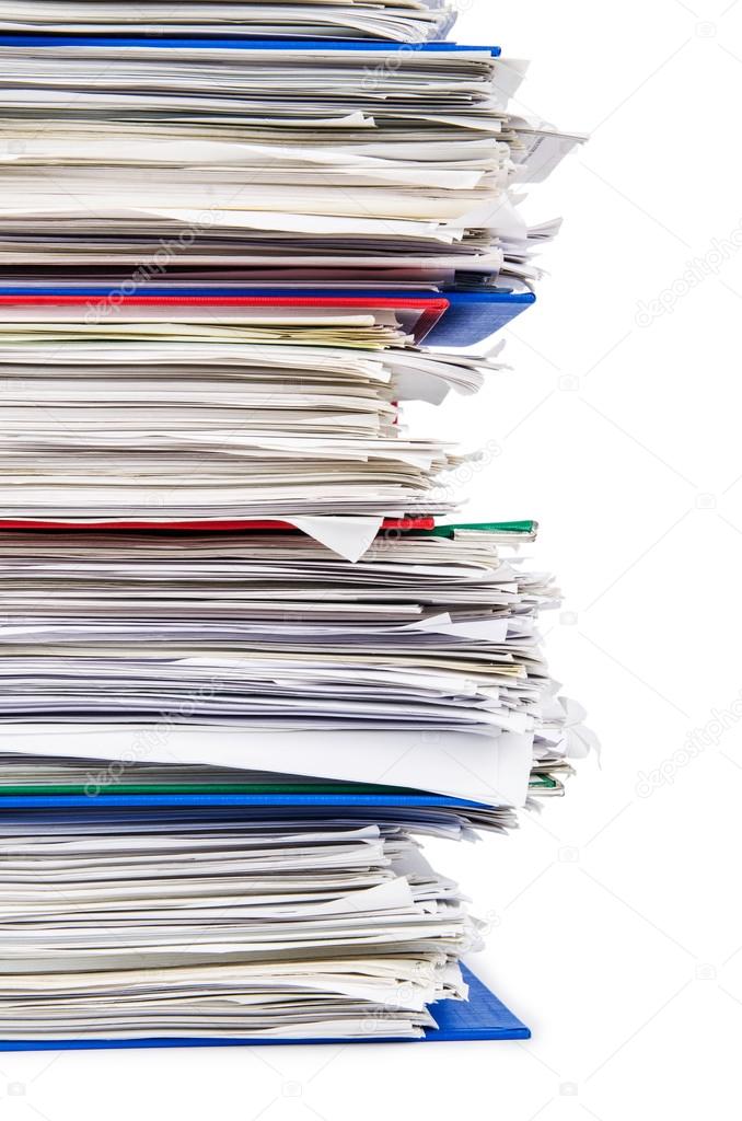 Pile of papers isolated on white