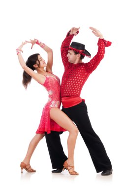 Bir çift dansçı beyazın üzerinde izole edilmiş