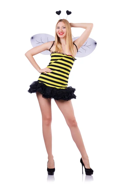 Méhecske jelmezes nő elszigetelt fehér — Stock Fotó