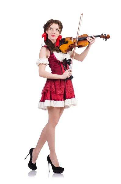Жінка зі скрипкою ізольована на білому — стокове фото
