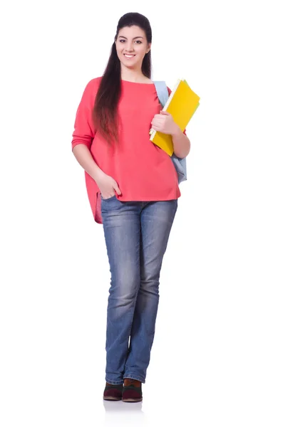 Junge Studentin isoliert auf weiß — Stockfoto