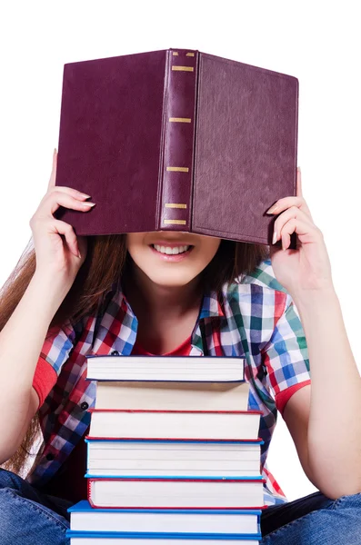 Kitapları beyaza ayrılmış bir öğrenci — Stok fotoğraf