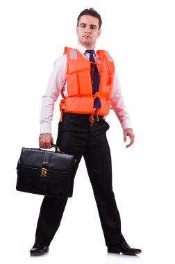 işadamı ile kurtarma güvenlik yeleği beyaz