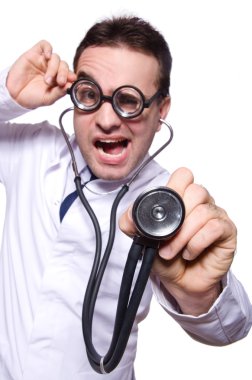 Beyazların arasına saklanmış komik doktor.