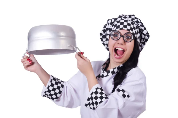 Jovem cozinheiro isolado no branco — Fotografia de Stock