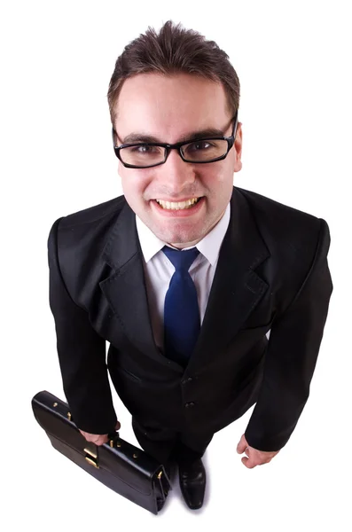 Jonge grappige zakenman op witte achtergrond — Stockfoto