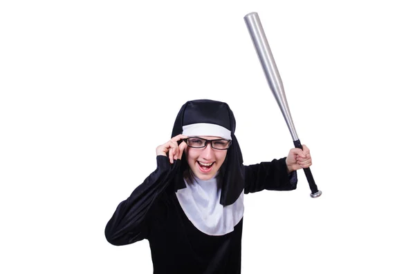 Монахиня с бейсбольной битой — стоковое фото