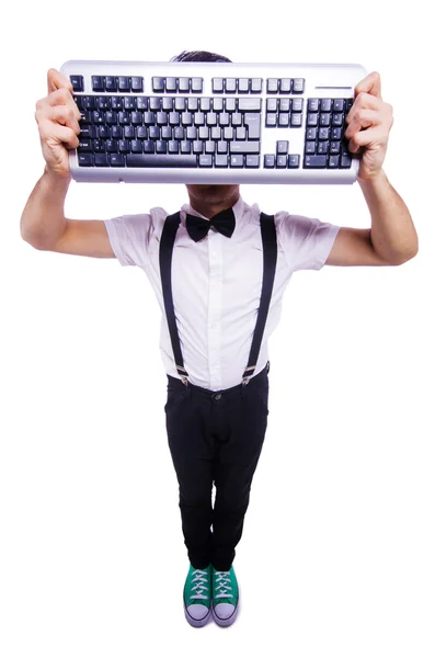 Funny computer geek isolated on white — Stok fotoğraf