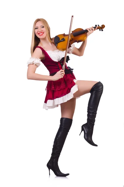 Mädchen spielt Geige auf Weiß — Stockfoto