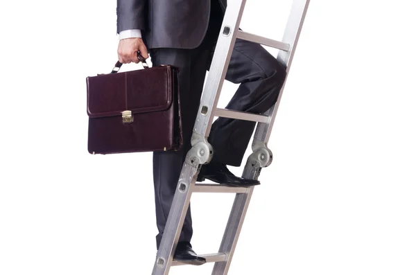 Üzletember mászik a létrán elszigetelt fehér — Stock Fotó