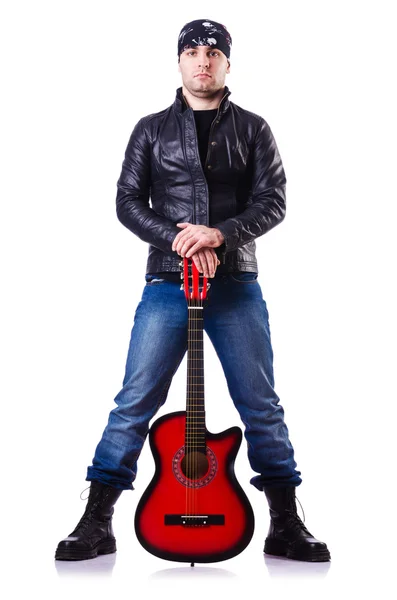 Guitarrista isolado em branco — Fotografia de Stock