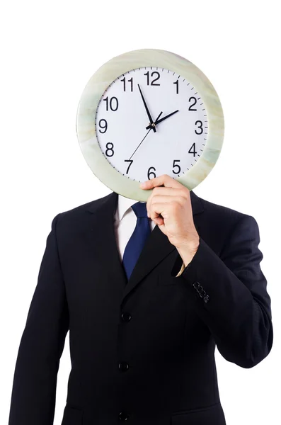 Homme avec horloge isolé sur blanc — Photo