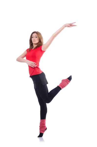 Young gymnast exercising on white — Stock Photo, Image