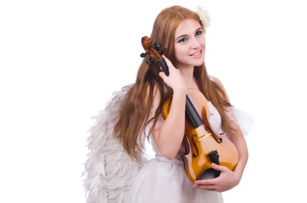 Young violin player isolated on white — Stock Photo, Image