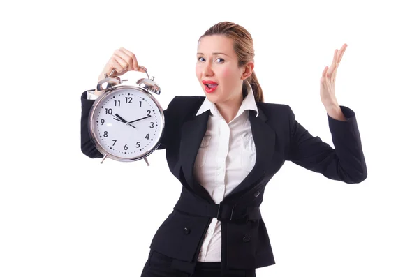 Mujer mujer de negocios con reloj gigante — Foto de Stock