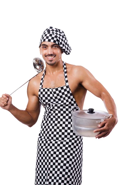 Sexy male cook isolated on the white — Stock Photo, Image