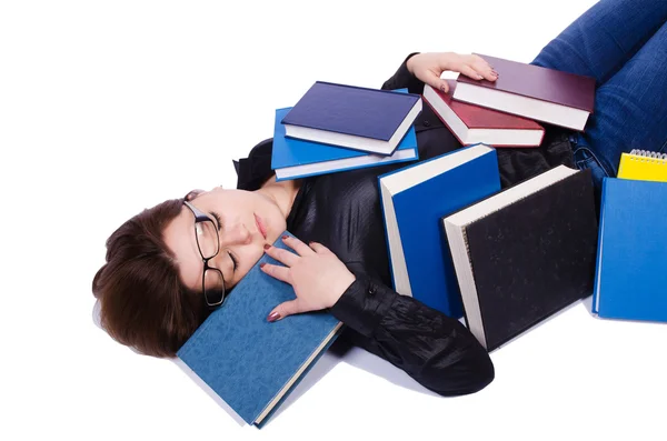 Étudiant avec des livres isolés sur blanc — Photo