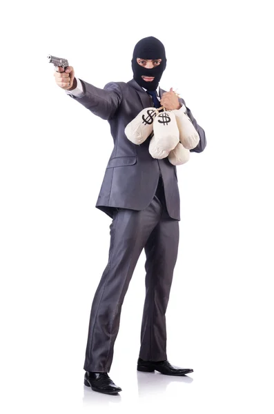 Businessman criminal with sacks of money — Stock Photo, Image