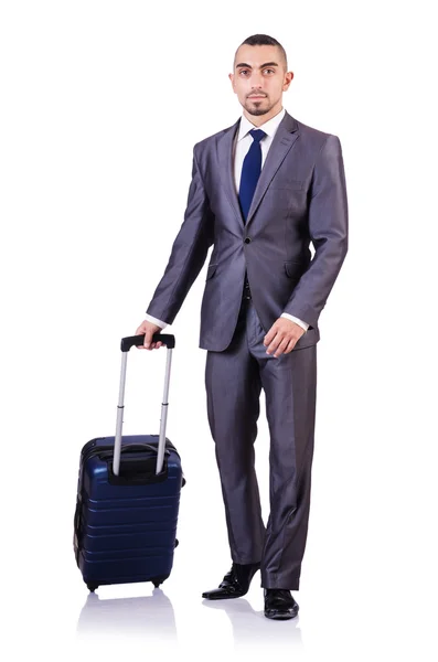 Uomo d'affari con bagagli su bianco — Foto Stock