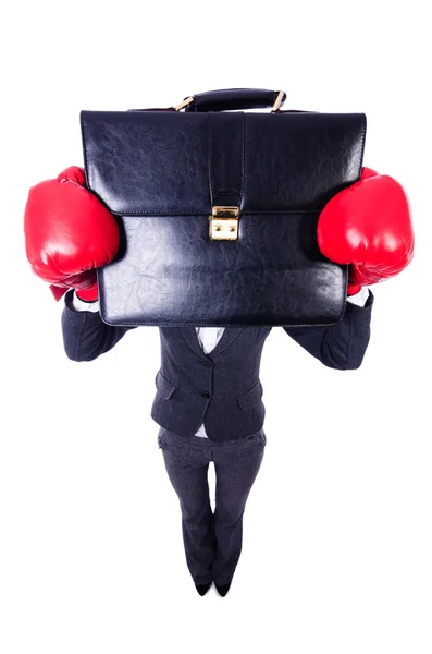 Woman with boxing gloves on white — Stock Photo, Image
