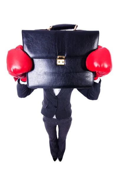 Mujer con guantes de boxeo en blanco — Foto de Stock