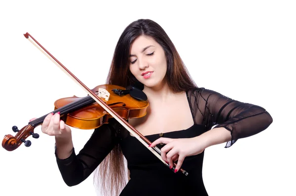 Young performer with violin on white — Stock Photo, Image