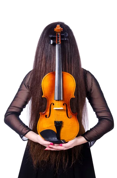 Young performer with violin on white — Stock Photo, Image