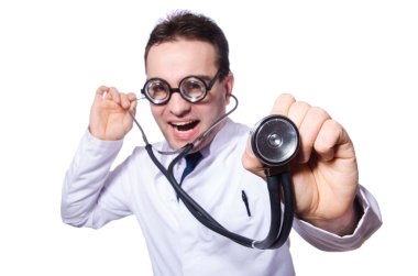 Beyazların arasına saklanmış komik doktor.