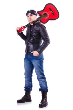Gitarist beyaz üzerine izole