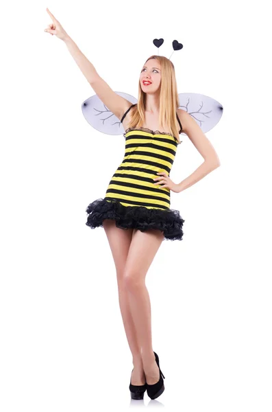 Frau im Bienenkostüm isoliert auf Weiß — Stockfoto