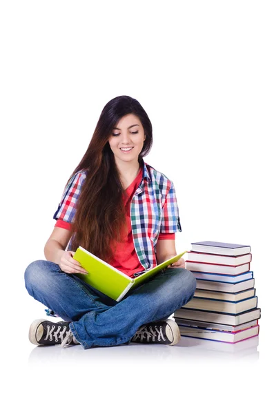 Estudante com livros isolados sobre branco — Fotografia de Stock