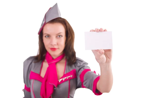 Stewardess az üres tábla, fehér — Stock Fotó