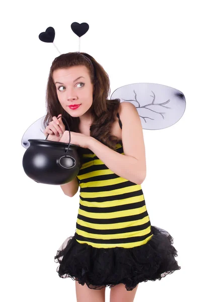 Mujer en traje de abeja aislado en blanco —  Fotos de Stock