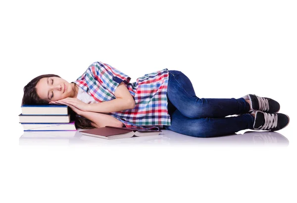 Student with books isolated on white — Stock Photo, Image