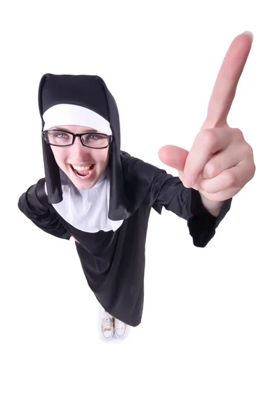 Смешная монахиня изолирована на белом фоне — стоковое фото