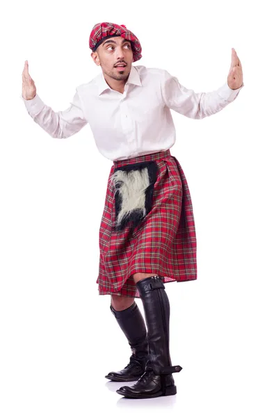 Scottish man pushing virtual obstacle — Stock Photo, Image