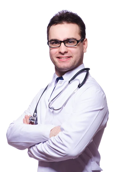 Fiatal férfi orvos izolált fehér — Stock Fotó