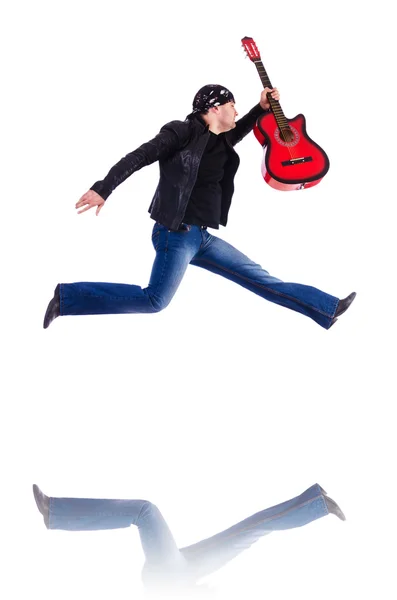 Guitar player isolated on white — Stock Photo, Image