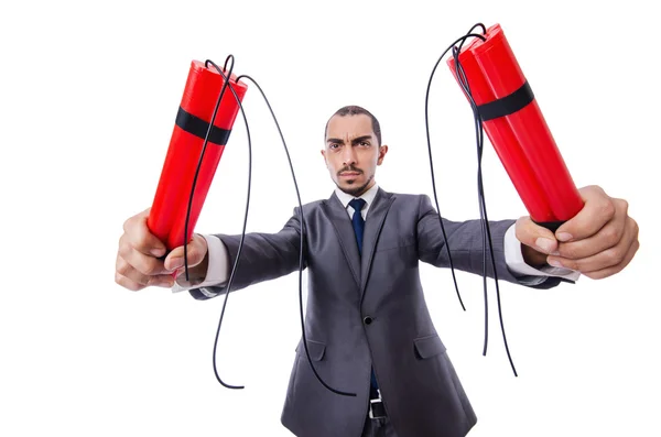 Businessman with dynamite isolated on white — Stock Photo, Image