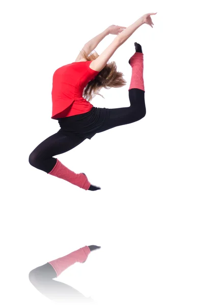 Young gymnast exercising on white — Stock Photo, Image