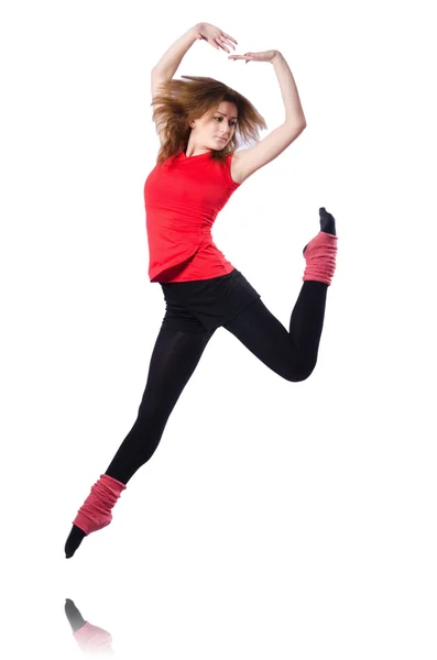 Young gymnast exercising on white — Stock Photo, Image