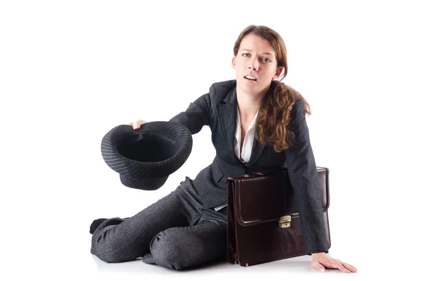 Businesswoman begging some money on white — Stock Photo, Image