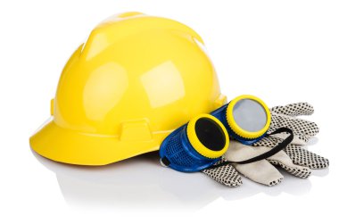 kask ve araçları üzerinde beyaz izole