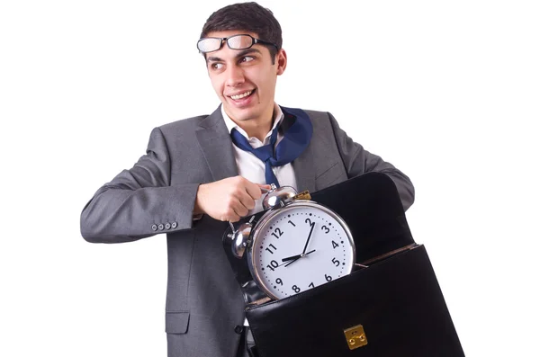 Homme d'affaires avec horloge isolé sur blanc — Photo