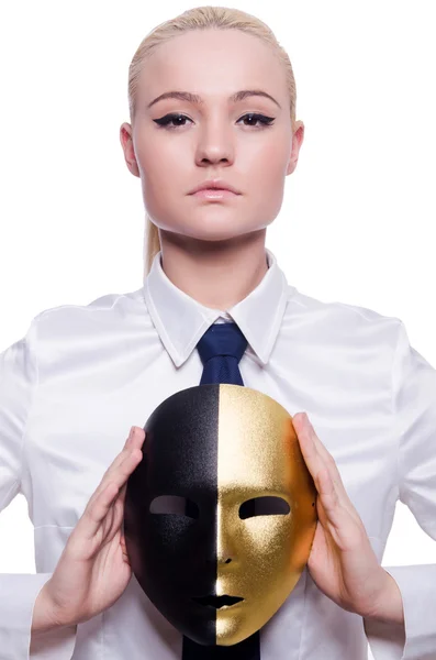 Kadın maske ikiyüzlülük kavramı ile — Stok fotoğraf