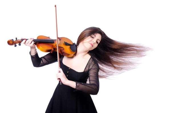 Young performer with violin on white — Stock Photo, Image