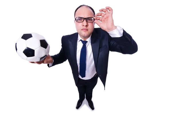 Businessman with football on white — Stock Photo, Image