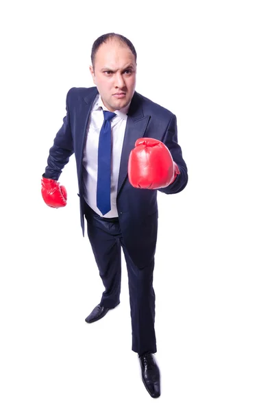 Junger Geschäftsmann Boxer isoliert auf Weiß — Stockfoto